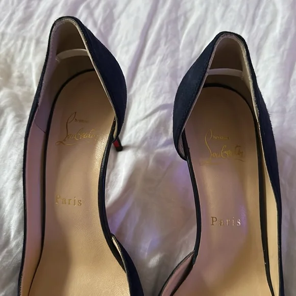 Louboutin Culturella d’Orsy Heels Navy Suede & Leather Tip Gold Stud - Picture 3 of 10